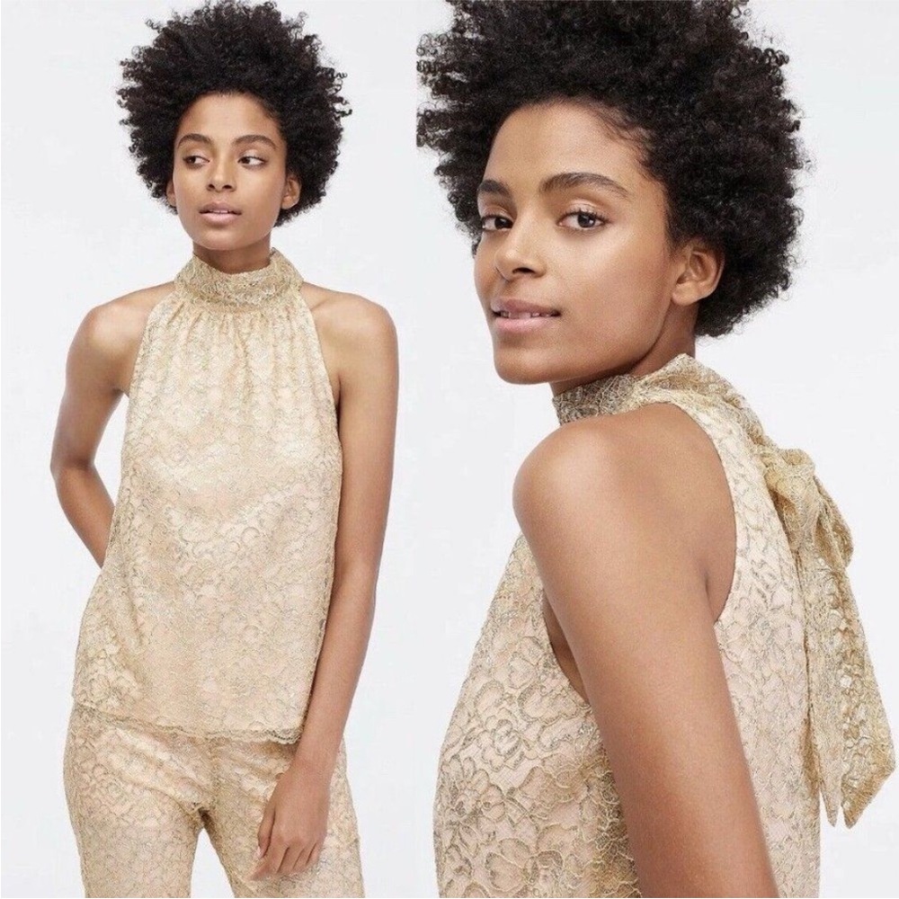 ✨ NWT J.Crew Metallic Lace Halter Top